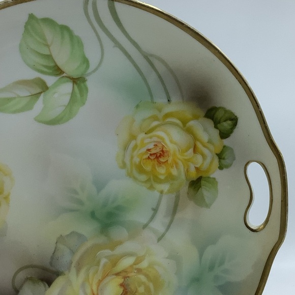 Vintage Prov Saxe ES Germany Yellow Roses Handled Cake Plate - Picture 5 of 10